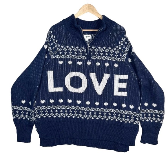 Aerie Festive Feels! Fair Isle Quarter Zip Sweater Navy sz S. Rarely worn - Picture 3 of 8